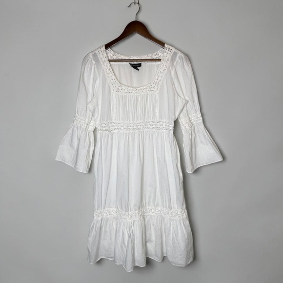 INC International Concepts Dresses & Skirts - INC International Concepts Cotton Bell Sleeve White Dress Boho Cottagecore sz 12
